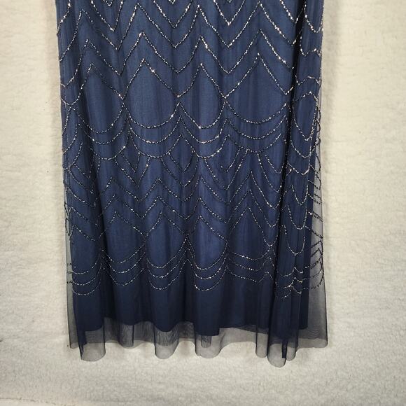 Adrianna Papell Formal Gold Beaded Navy Gown Classic Sz 4 - Picture 7 of 11